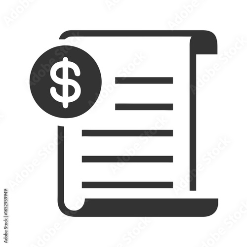 Receipt with dollar sign icon in minimalist black design  