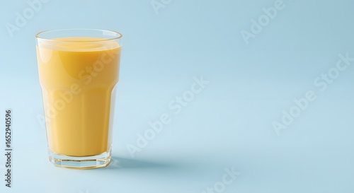 Orange Juice in Glass on Light Blue Background