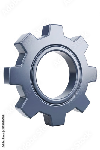 Single metallic machine gear cog wheel isolated on a transparent background