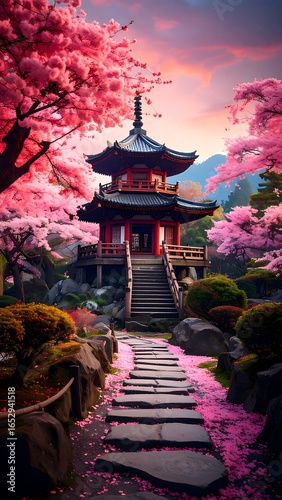 Asian temple in bloom
