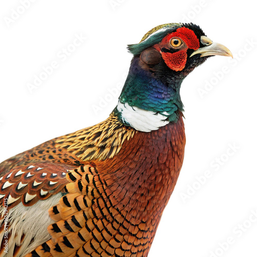 Vibrant Pheasant Head and Plumage Detail Isolated Background

