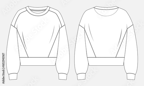 Long sleeve sweatshirt technical drawing template for ladies