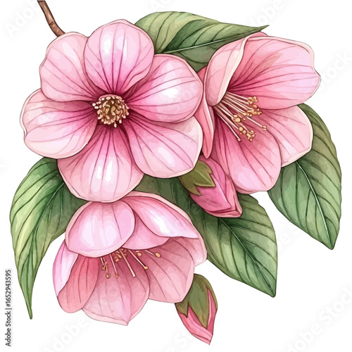 Balsam Flower, watercolor vector, isolated on a white background.