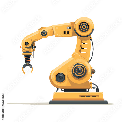Illustration of a yellow industrial robot arm with a claw on a white background in a side view