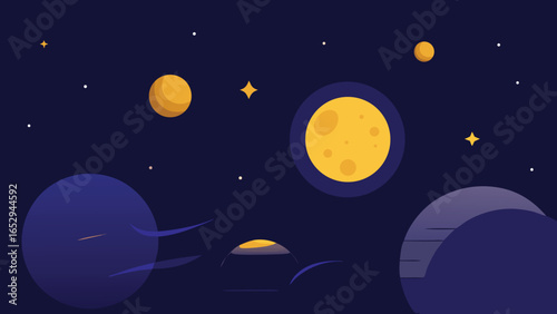 Flat Design Cosmic Scene With Planets And Stars In Deep Space cosmos galaxy transparency background