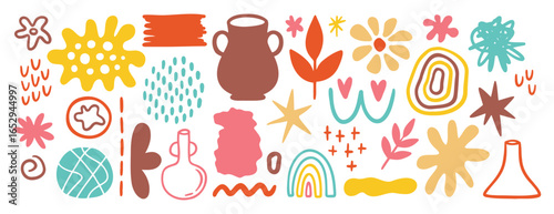 trendy matisse doodle organic shapes design elements set. hand drawn style inspired leaves, stars elements. Flat isolated shapes