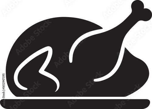 Silhouette of a roasted duck, served whole, simple black icon for food and culinary design projects.