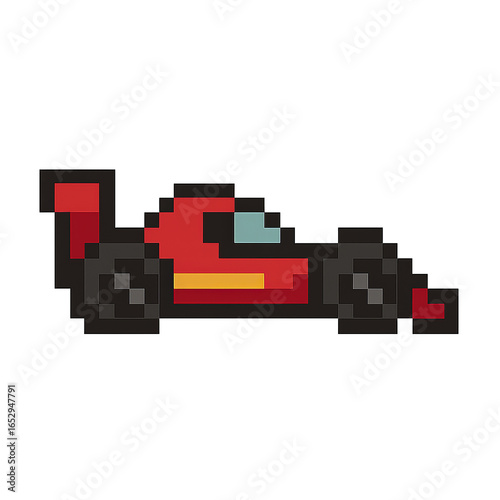 8-Bit Red Race Car with Yellow Stripe