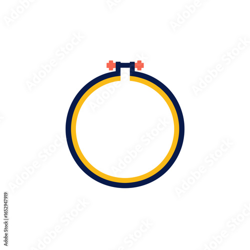 Simple embroidery hoop with red and blue accents
