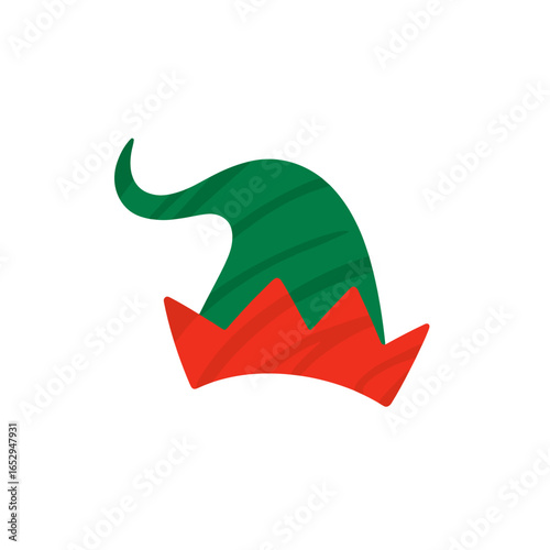 Christmas elf hat in green and red colors with a playful design  