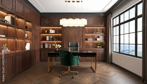 Executive Home Office with Walnut Panels