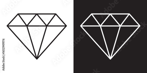 Diamond icon line art, vector set. Minimalistic diamonds vector illustration icons set. Variant diamond icon in flat outline and editable stroke line art. Diamond icon for games and website. 