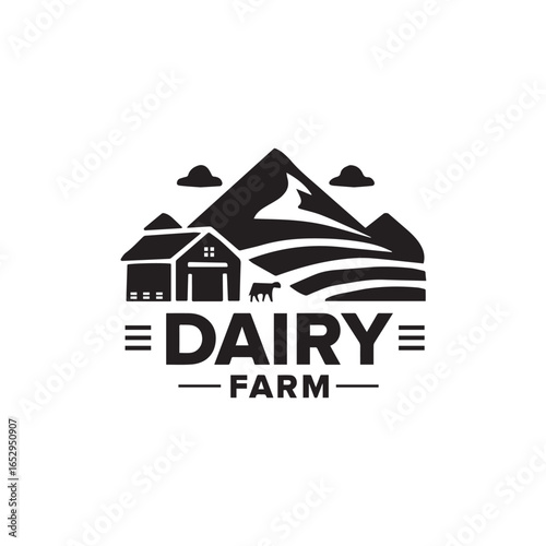 Dairy farm house with mountain logo