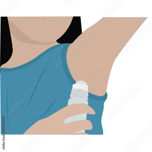 woman wearing deodorant.Woman wrapped in a towel applies deodorant to her underarm,