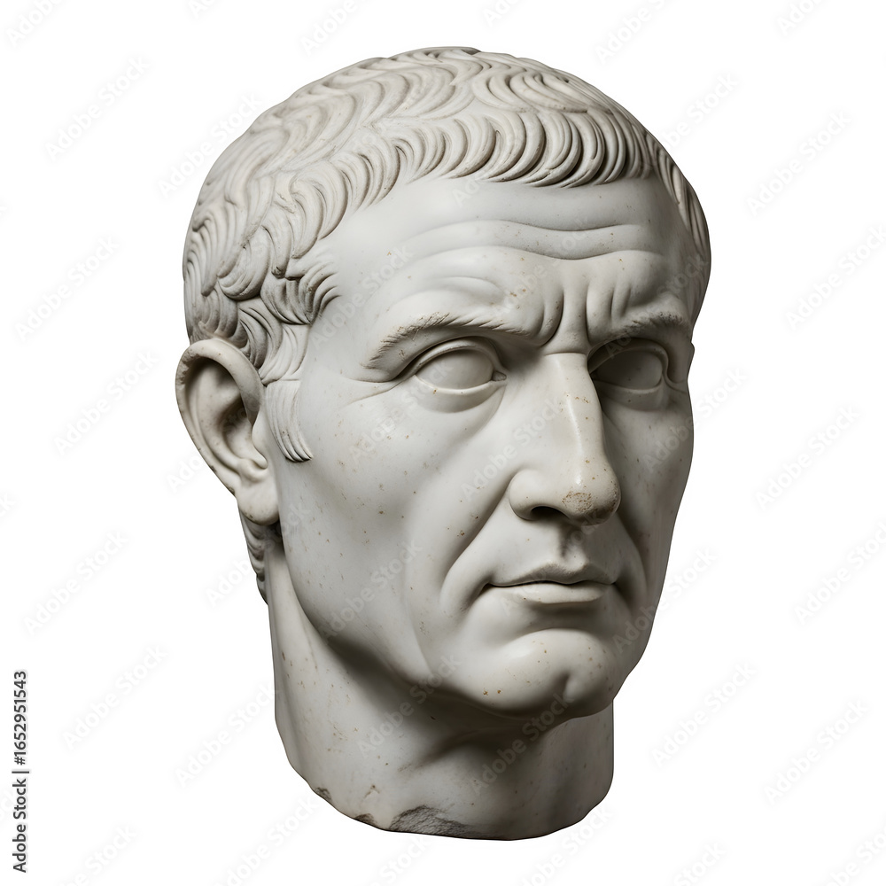Obraz premium Marble Head of an Ancient Roman Man Isolated on White or Transparent Background