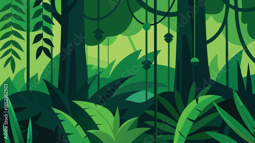 Lush Green Jungle with Hanging Vines and Foliage forest nature transparency background