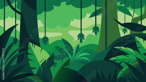 Lush jungle foliage with hanging vines and dense green leaves forest nature transparency background