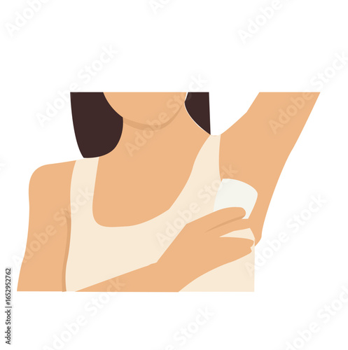 vektor Woman wrapped in a towel applies deodorant to her underarm,