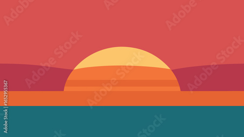 Minimalist Sunset Over Water with Layered Horizon abstract geometric transparency background