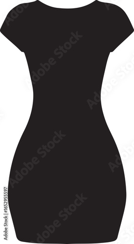 Fashion design vector art of a black and white t-shirt on a mannequin silhouette, illustrating the shape of a woman's body