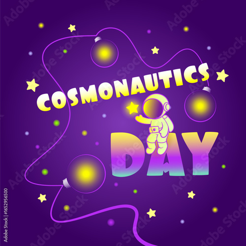 Poster for Cosmonautics Day. Postcard. Vector image