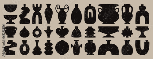 minimalism, elegance, classic vases and amphorae textured boho ceramic vases trendy minimalist style. pottery icons creative trendy forms
