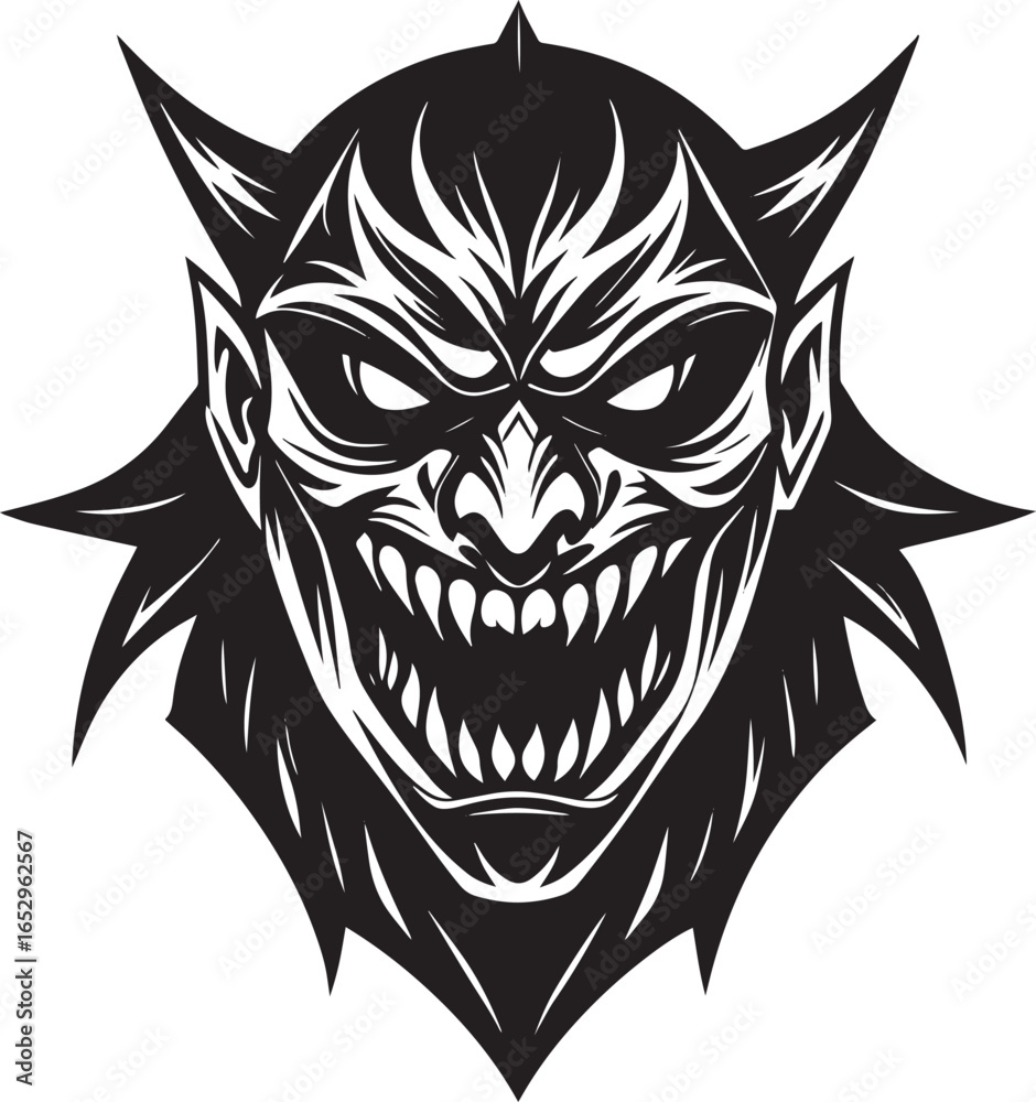 Fototapeta premium Spooky Halloween Mask Silhouette – Scary Face Cutout Design Vector 