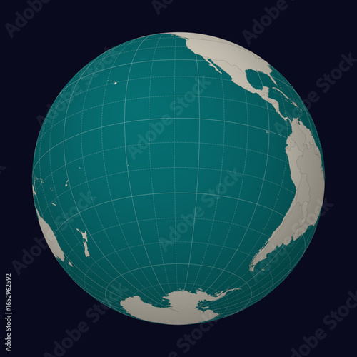 Pitcairn Islands on the map. Globe centered to Pitcairn Islands. Country location on the world map. Teal Pale Mint color palette. Globe with countries, meridians and parallels.