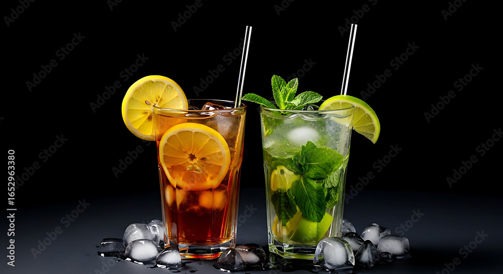 Fototapeta premium Refreshing Iced Tea and Mojito Cocktails: Summer Drinks Photography