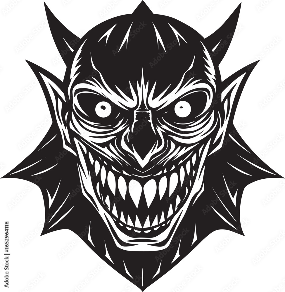 Fototapeta premium Spooky Halloween Mask Silhouette – Scary Face Cutout Design Vector 