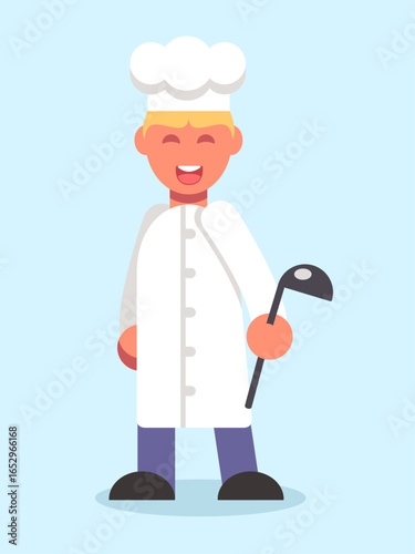 Happy Cartoon Chef Holding Ladle