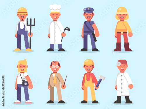 Diverse Professions Cartoon Characters Set