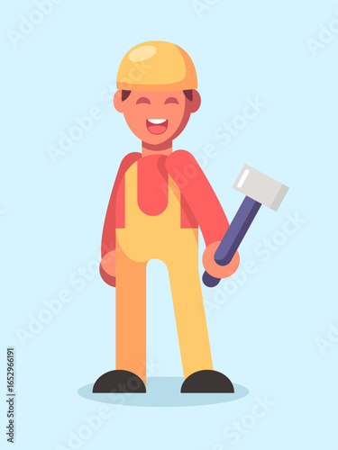 Cartoon Construction Worker with Hammer