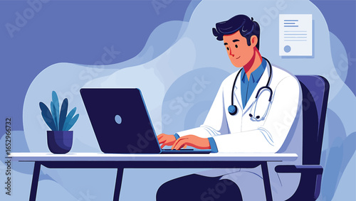 Doctor using laptop for telehealth or online medical consultation
