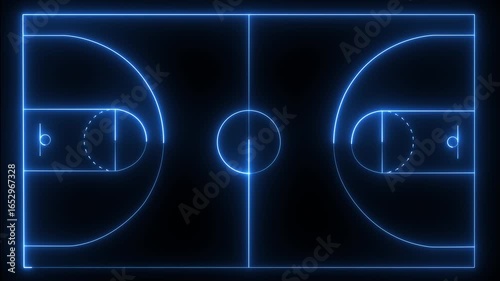 Wallpaper Mural glowing neon Basketball court animation on black background. Animation of neon sports stadium. Neon blue basketball court animation. 4k motion video. Torontodigital.ca