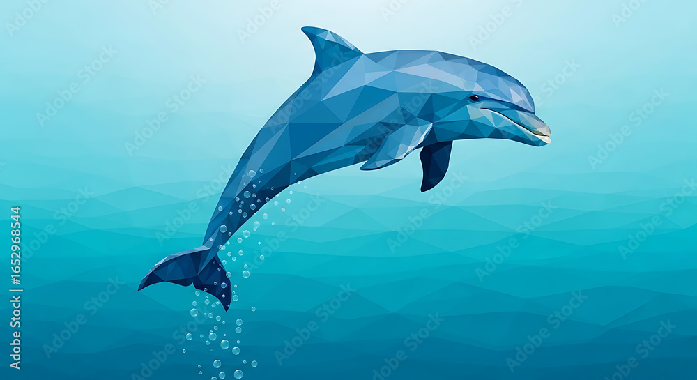 Obraz premium Low Polygon Style Dolphin Illustration Against a Serene Blue Underwater Scene