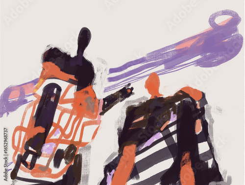 Carta da parati two abstract people painting and color shapes