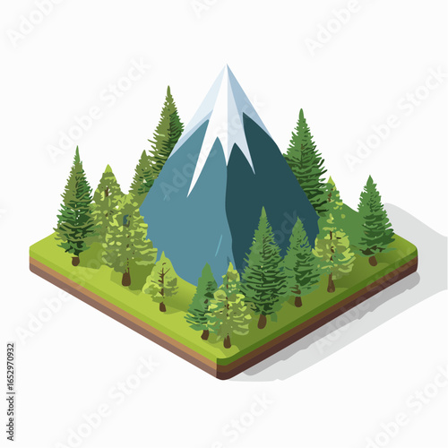 Exploring a Majestic Mountain Landscape Surrounded by Lush Forests in Nature Illustration at Sunset