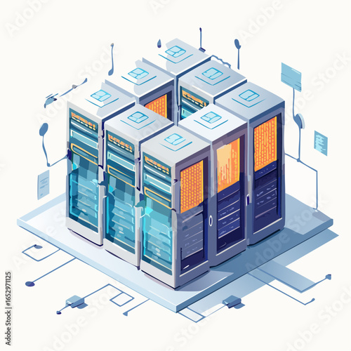 High-Tech Server Room with Racks and Cables Illustrating Modern Technology Environment