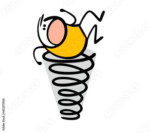 Terrible tornado caught a man. Vector illustration of stickman in the epicenter of disaster. The cartoon man in the funnel screams, calls for help, and is afraid. He's suffering.