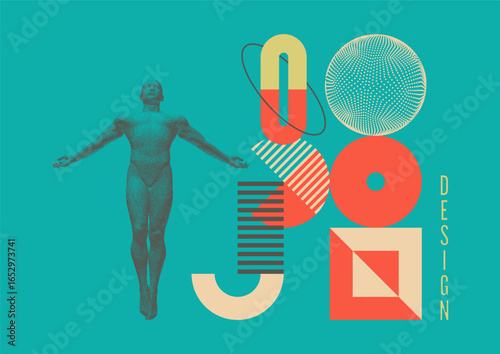 Leadership and freedom. Act of levitation. Spheres consisting of points. Art composition. Geometric shapes and forms. Illustration for brochure, poster, cover, card, presentation, flyer or banner.