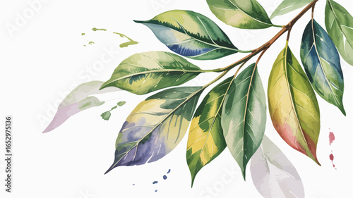 An exquisite arrangement of lush, vibrant leaves depicted in a watercolor style, showcasing a diverse palette and delicate detailing that captivates the viewer's attention.