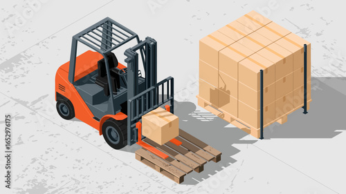 A striking digital rendering of a forklift lifting cargo on a wooden pallet, representing efficiency and productivity in the logistics and supply chain industry.