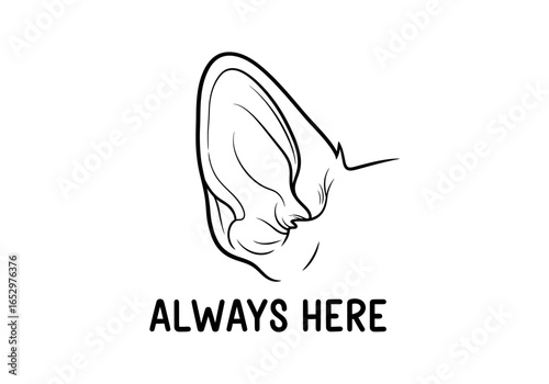 An ear listening, isolated on white background