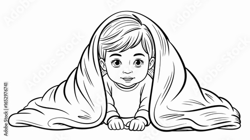 A delightful image of a baby peeking from under a blanket, exuding innocence and joy while showcasing a playful and cozy atmosphere that resonates with children and families.