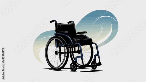 A modern wheelchair illustrated with flowing elements, representing dignity, independence, and accessibility, embodying a progressive approach towards mobility solutions.