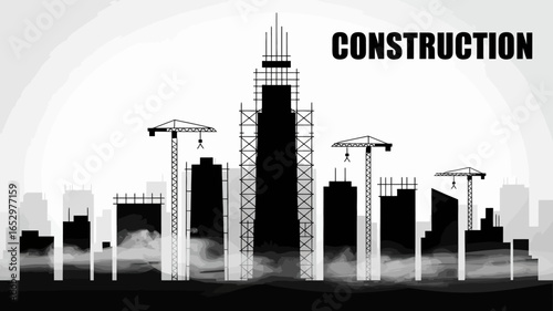 A striking silhouette of a construction skyline under development, showcasing cranes and urban structures, embodying the spirit of growth, ambition, and modernity in city life.