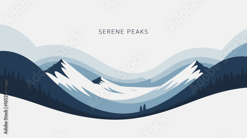 A calming mountain landscape featuring serene peaks and smooth hills, presenting a tranquil escape into nature's beauty with soothing colors and harmonious lines.