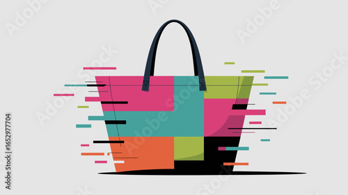 This trendy image showcases a vibrant abstract handbag design that represents modern fashion, creativity, and style within a visually stimulating context.