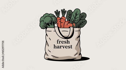 A canvas bag overflows with vibrant fresh vegetables, symbolizing health, sustainability, and the joyful bounty of nature, ideal for cultivating a wholesome lifestyle.